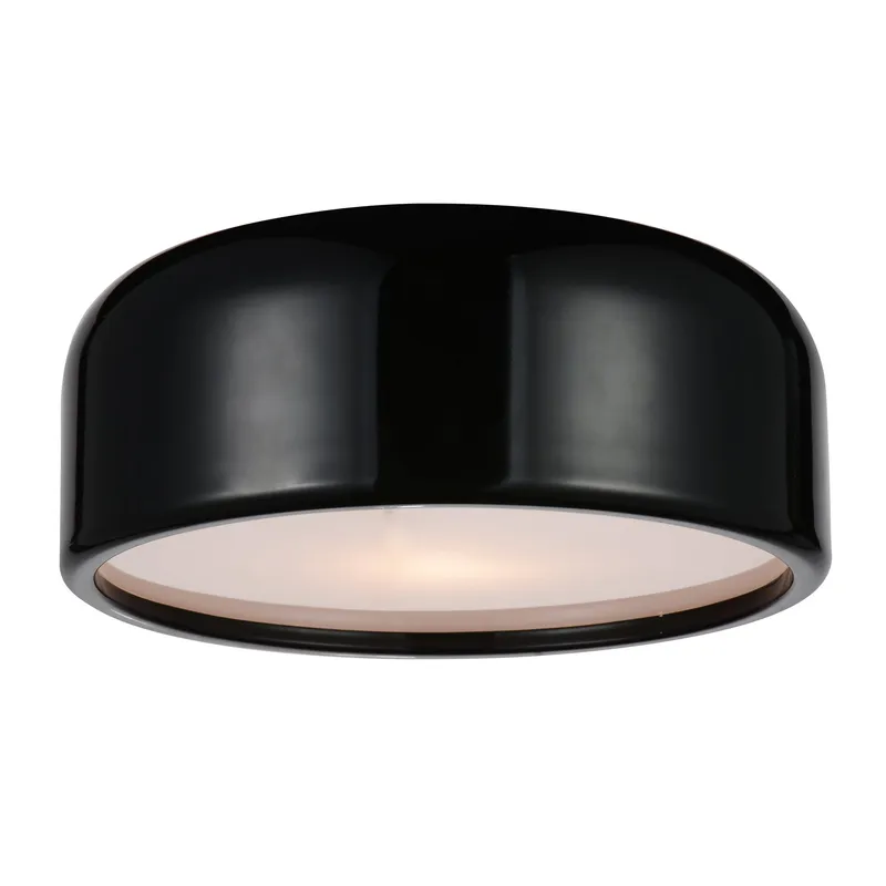 Campton 2 Light 14in Black Drum Shade Flush Mount — CWI Lighting LED Ceiling Lights  