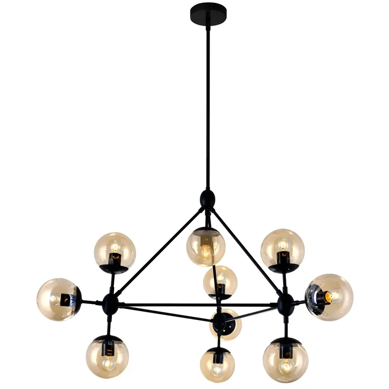 Glow 10 Light 39in Black Chandelier — CWI Lighting LED Pendant Lights  