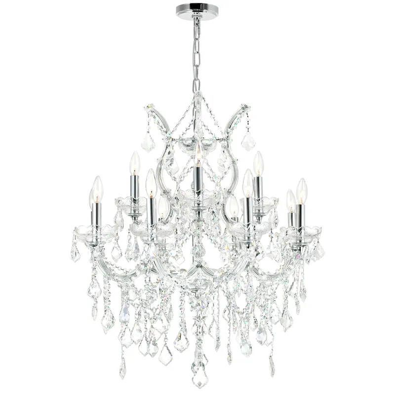 Maria Theresa 13 Light 30in Chrome Up Chandelier with Crystals — CWI Lighting LED Pendant Lights  