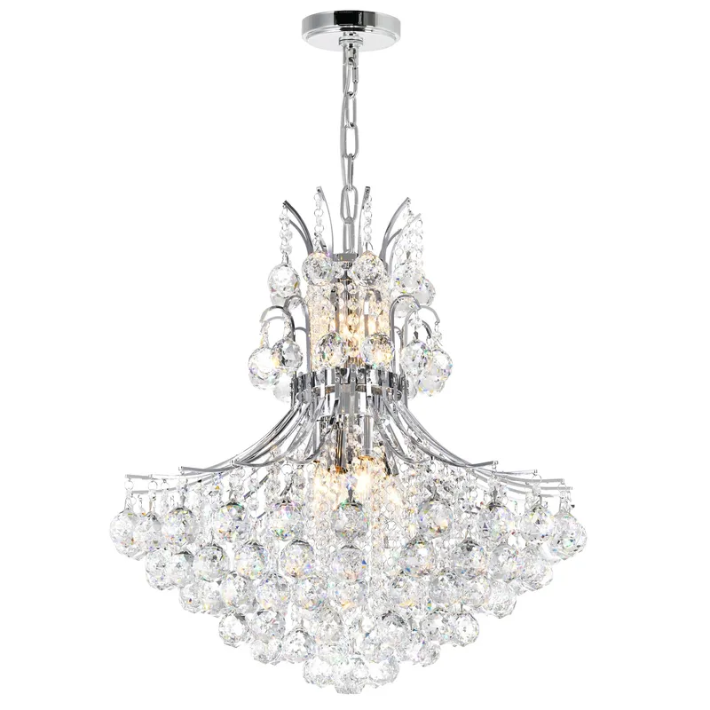 Princess 10 Light 24in Chrome Down Chandelier with Crystals — CWI Lighting LED Pendant Lights  