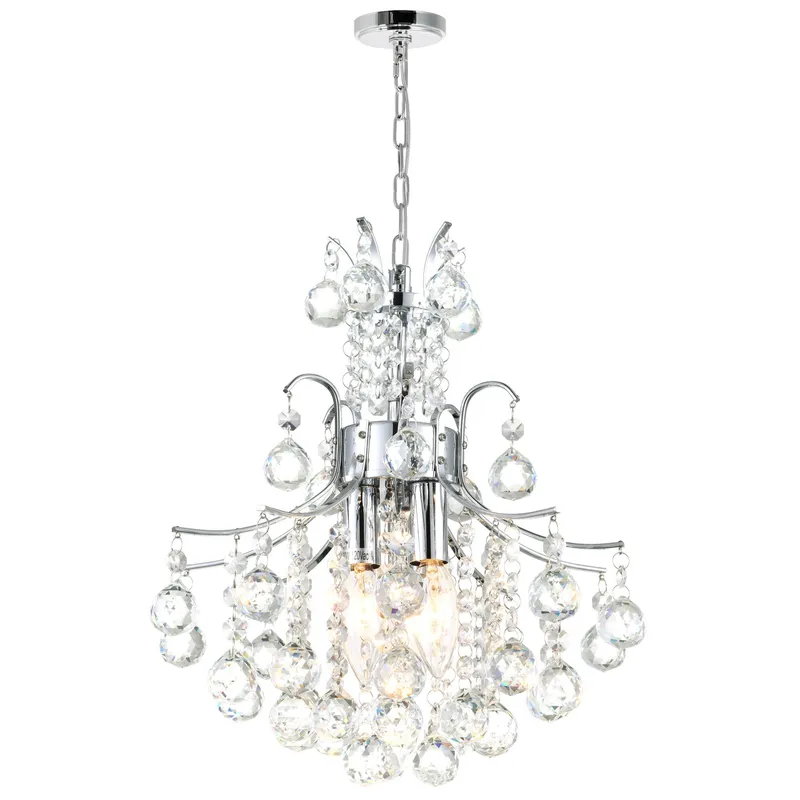 Princess 3 Light 12in Chrome Mini Chandelier with Crystals — CWI Lighting LED Pendant Lights  