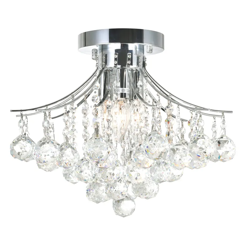 Princess 4 Light 16in Chrome Flush Mount with Crystals — CWI Lighting LED Ceiling Lights  