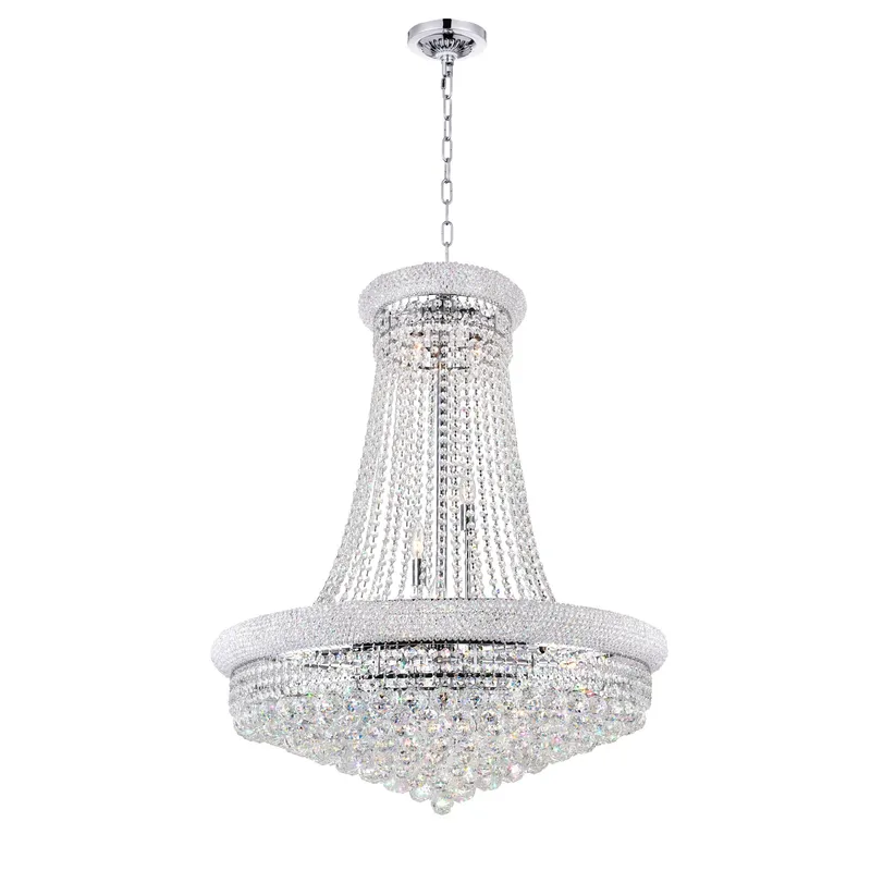 Empire 19 Light 32in Chrome Down Chandelier with Crystals — CWI Lighting LED Pendant Lights  