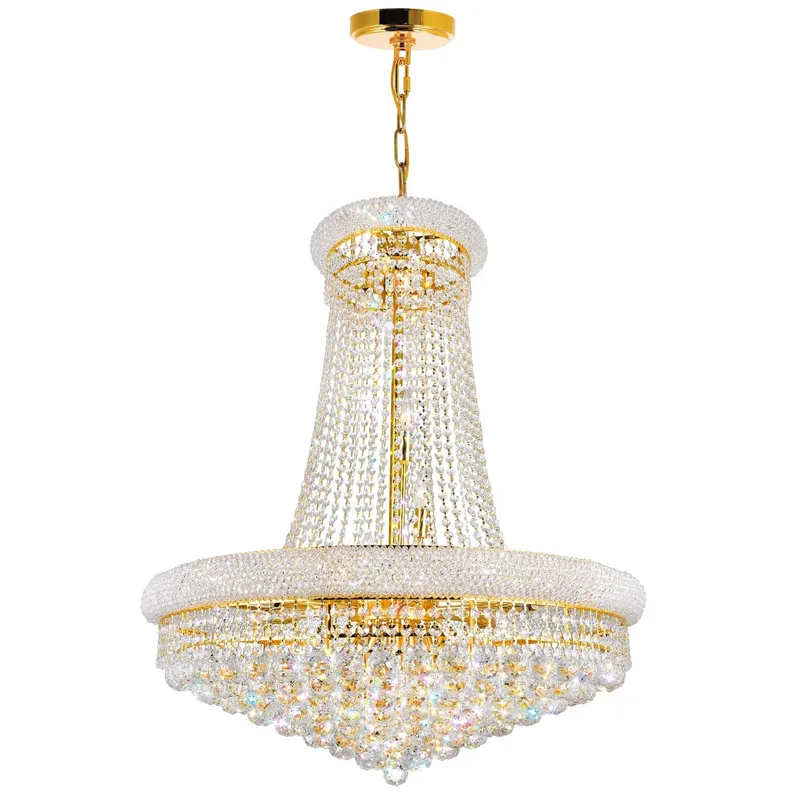 Empire 18 Light 28in Gold Down Chandelier with Crystals — CWI Lighting LED Pendant Lights  