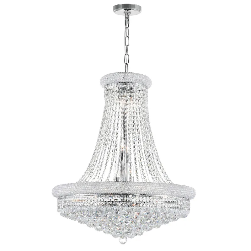 Empire 18 Light 28in Chrome Down Chandelier with Crystals — CWI Lighting LED Pendant Lights  