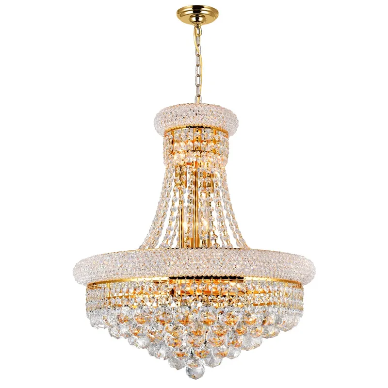 Empire 14 Light 20in Gold Down Chandelier with Crystals — CWI Lighting LED Pendant Lights  