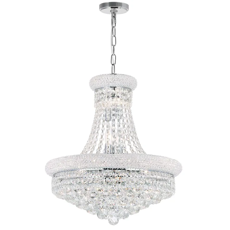Empire 14 Light 20in Chrome Down Chandelier with Crystals — CWI Lighting LED Pendant Lights  