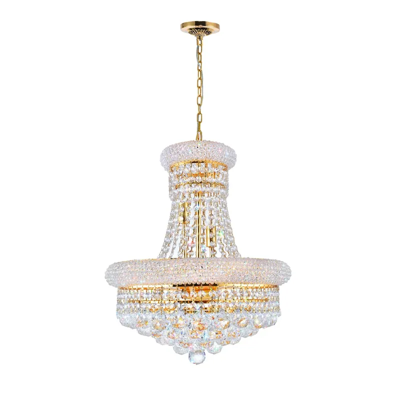 Empire 8 Light 18in Gold Down Chandelier with Crystals — CWI Lighting LED Pendant Lights  