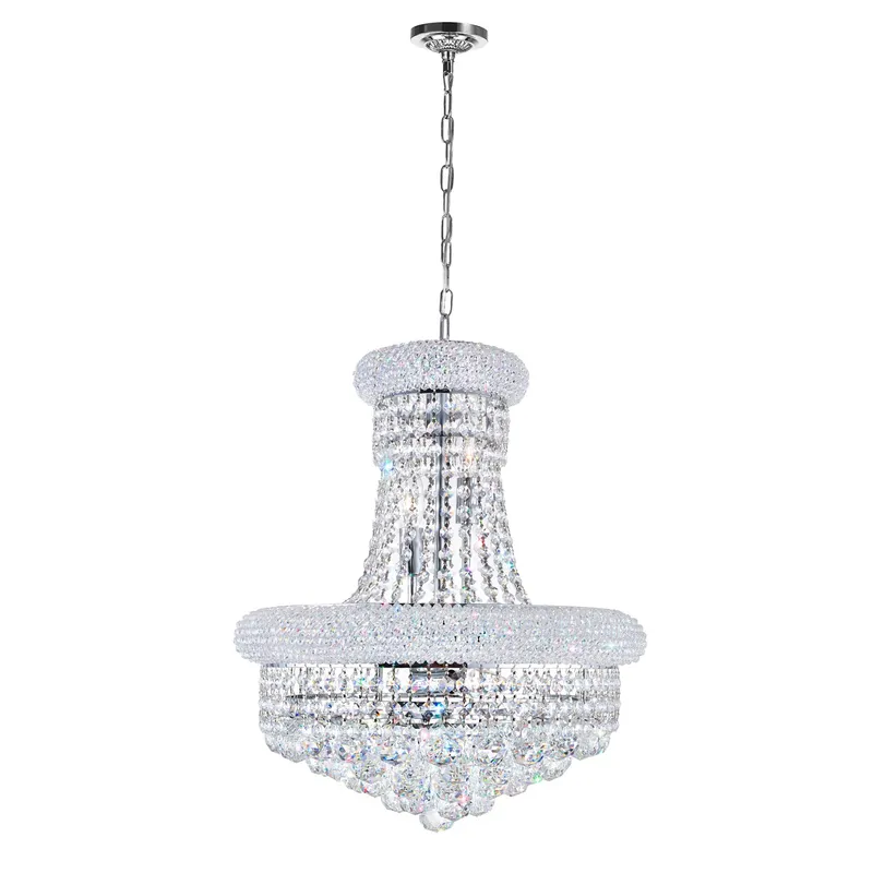 Empire 8 Light 18in Chrome Down Chandelier with Crystals — CWI Lighting LED Pendant Lights  