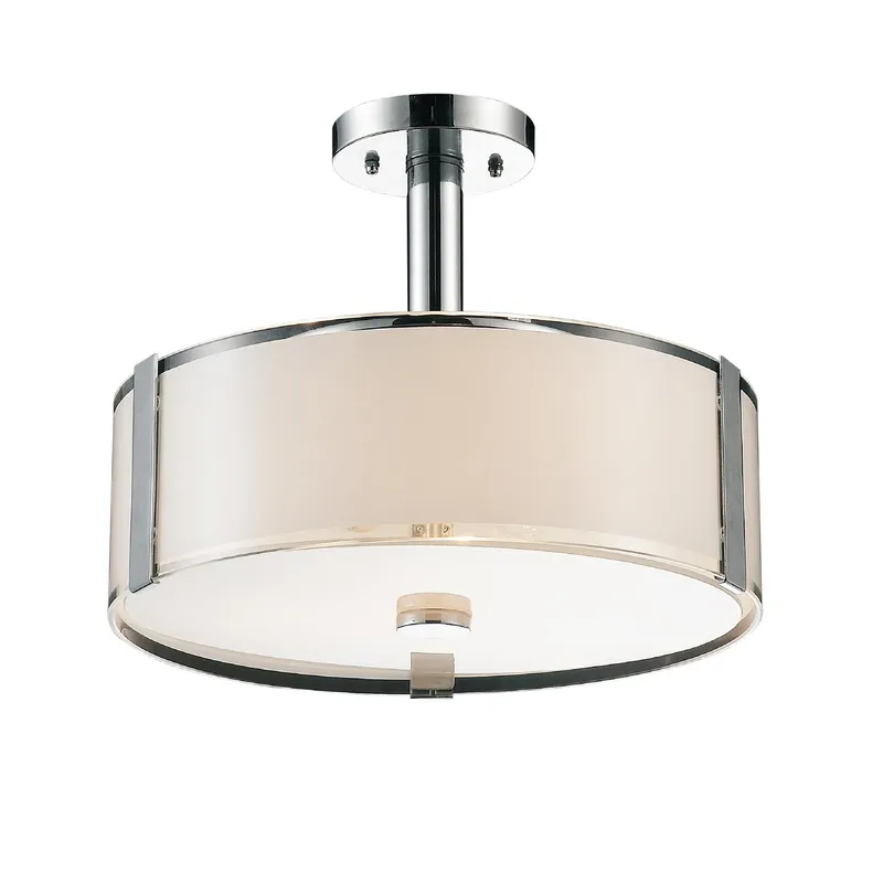 Lucie 4 Light 17in Chrome Round Drum Shade Flush Mount — CWI Lighting LED Ceiling Lights  