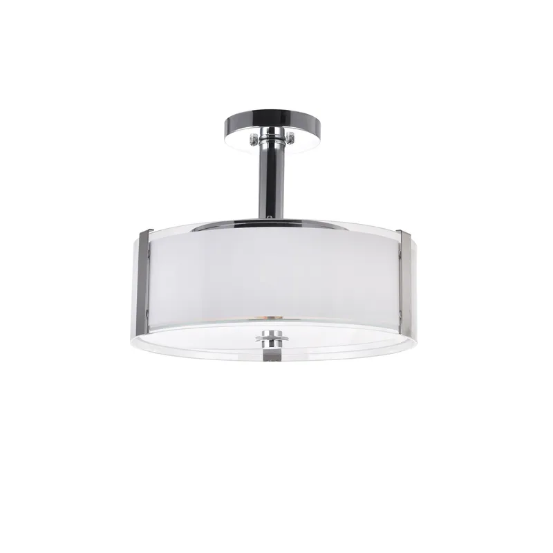 Lucie 3 Light 14in Chrome Round Drum Shade Flush Mount — CWI Lighting LED Ceiling Lights  