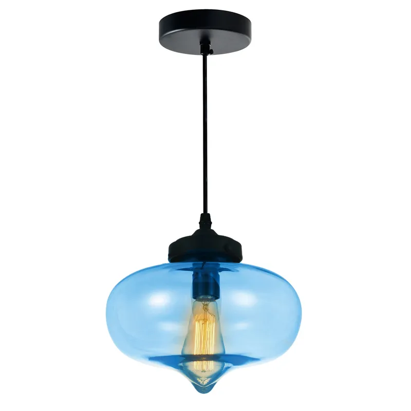 Glass 1 Light Down Mini Pendant With Blue Finish — CWI Lighting LED Pendant Lights  