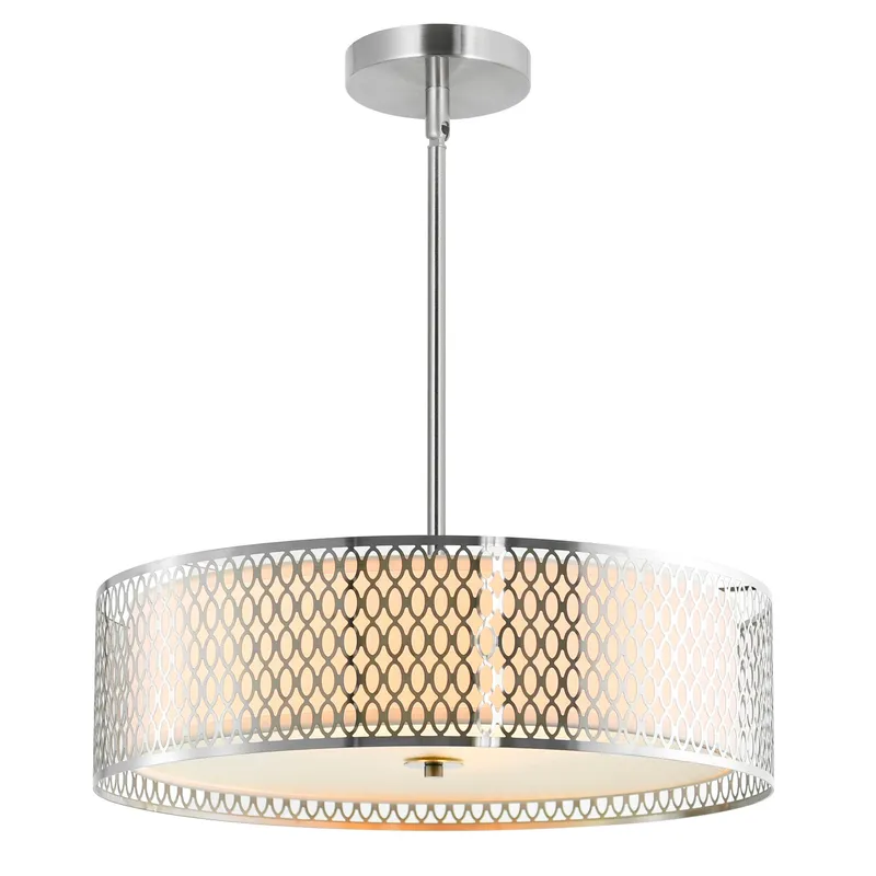 Mikayla 5 Light 22in Satin Nickel Drum Shade Chandelier — CWI Lighting LED Pendant Lights  