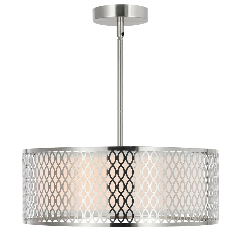 Mikayla 3 Light 17in Satin Nickel Drum Shade Chandelier — CWI Lighting LED Pendant Lights  