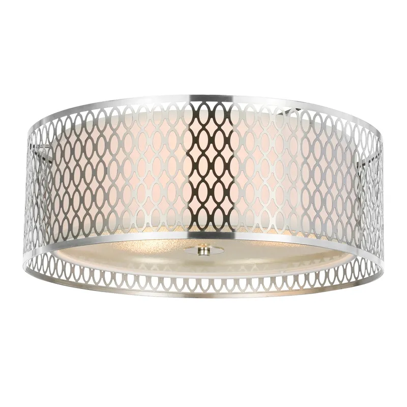 Mikayla 3 Light 17in Satin Nickel Drum Shade Flush Mount — CWI Lighting LED Ceiling Lights  