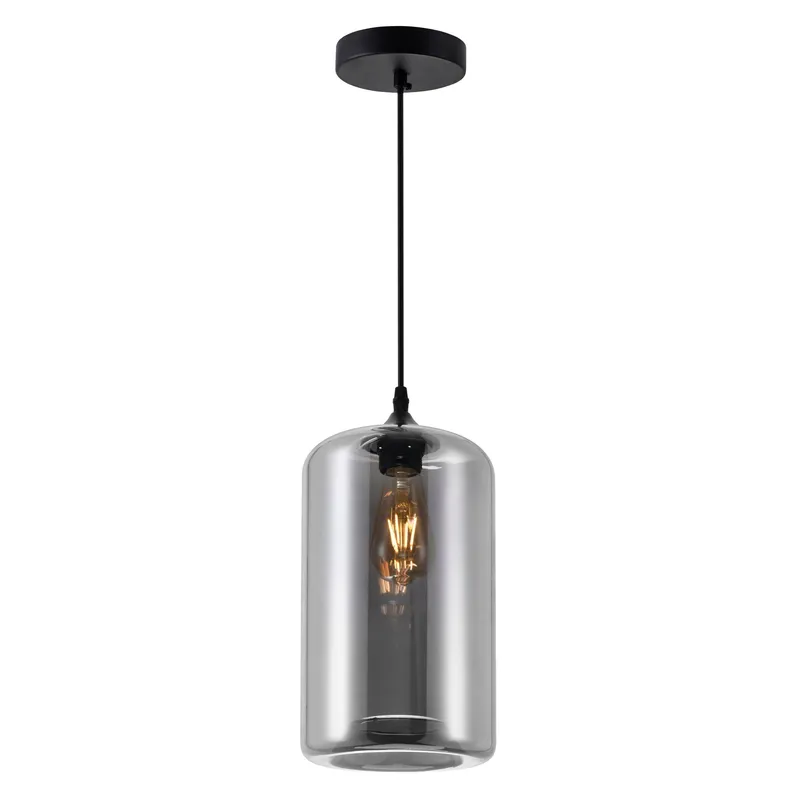 Glass 1 Light 7in Smoke Down Mini Pendant — CWI Lighting LED Pendant Lights  