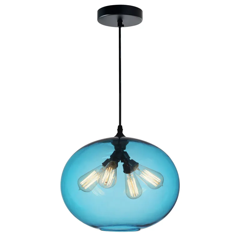 Glass 4 Light 16in Blue Down Pendant — CWI Lighting LED Pendant Lights  