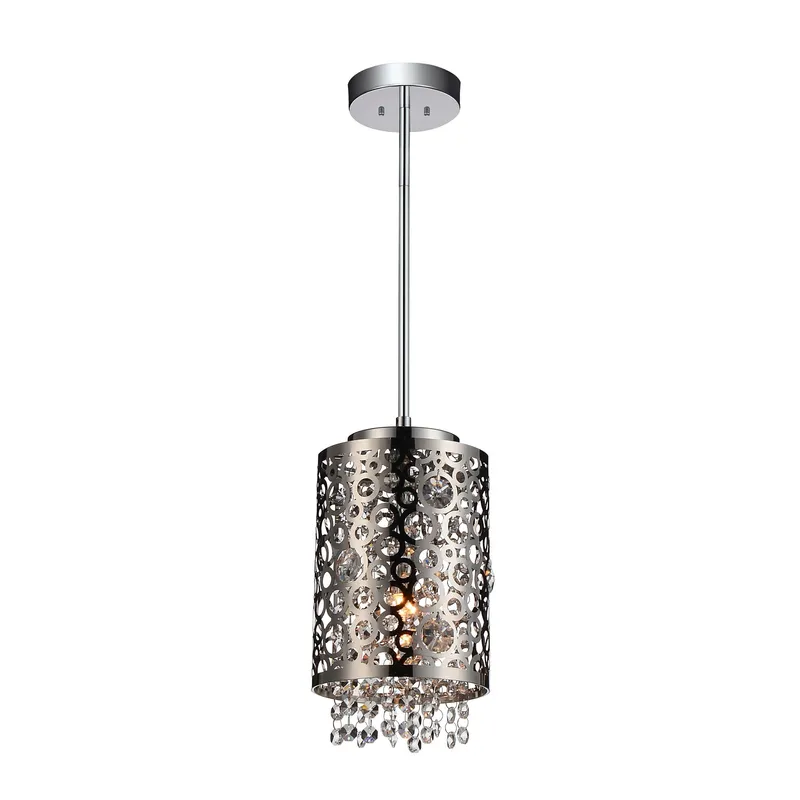 Bubbles 1 Light Drum Shade Mini Pendant With Chrome Finish — CWI Lighting LED Pendant Lights  