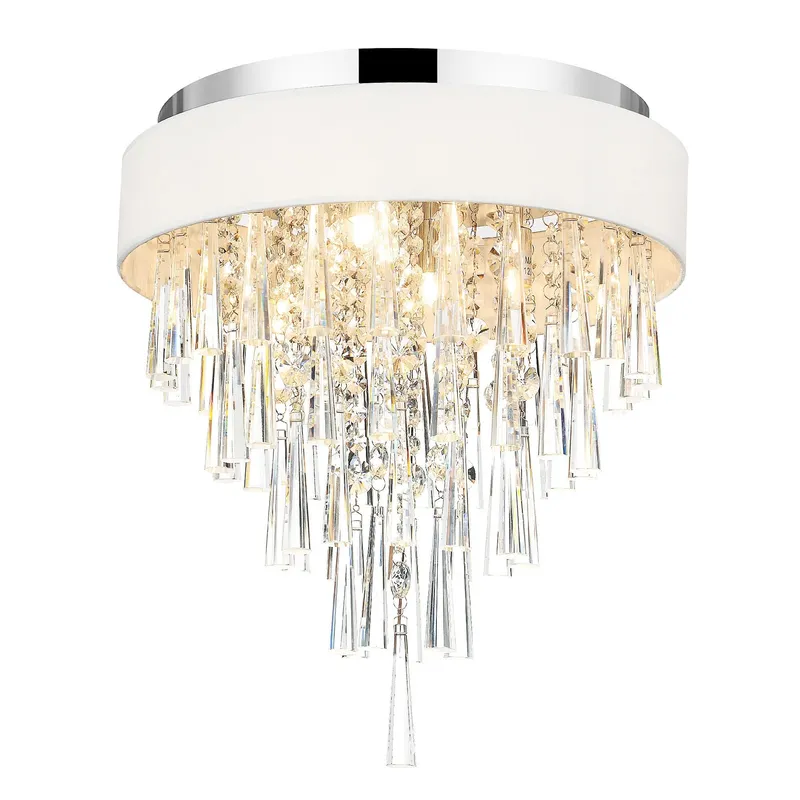 Franca 4 Light 16in Chrome Flush Mount with Off White Shade — CWI Lighting LED Ceiling Lights  