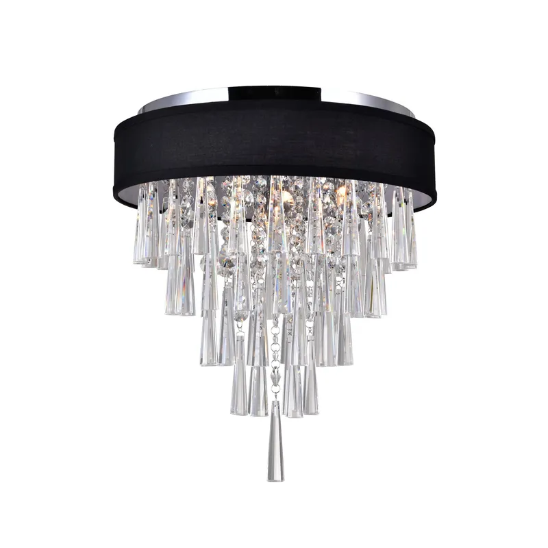 Franca 4 Light 16in Chrome Flush Mount with Black Shade — CWI Lighting LED Ceiling Lights  