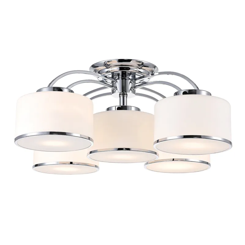Frosted 5 Light 30in Chrome Drum Shade Flush Mount — CWI Lighting LED Ceiling Lights  