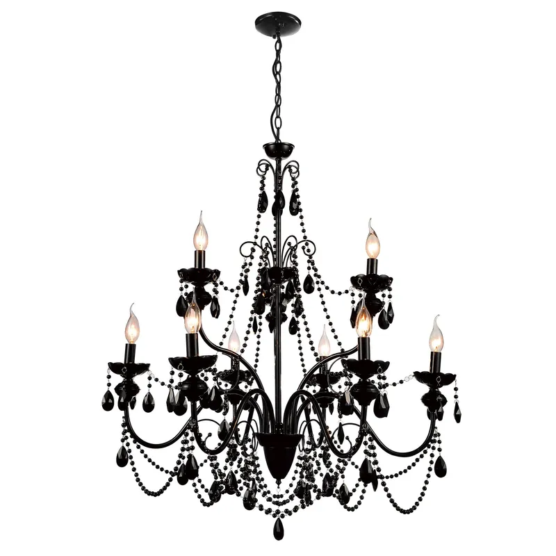 Keen 9 Light 32in Black Chandelier — CWI Lighting LED Pendant Lights  