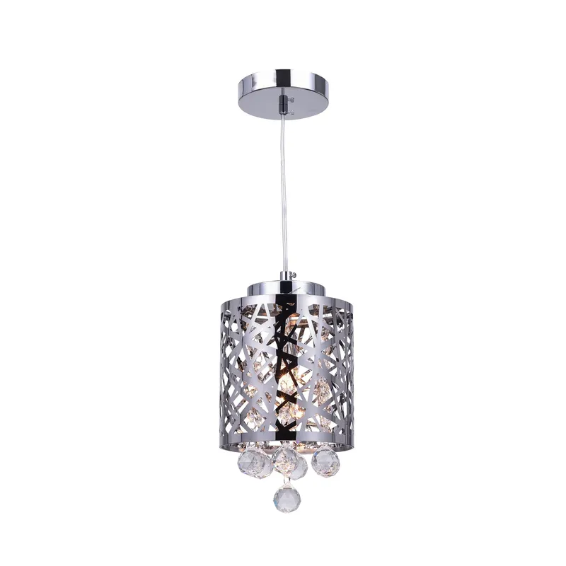Eternity 1 Light 6in Chrome Drum Shade Mini Pendant — CWI Lighting LED Pendant Lights  