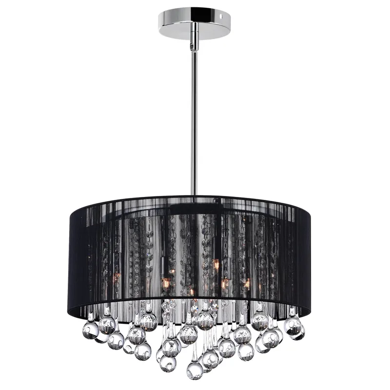 Water Drop 6 Light Chrome Chandelier With Black Shade — CWI Lighting LED Pendant Lights  