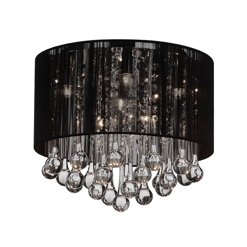 Water Drop 6 Light Chrome Flush Mount With Black Shade — CWI Lighting LED Ceiling Lights  