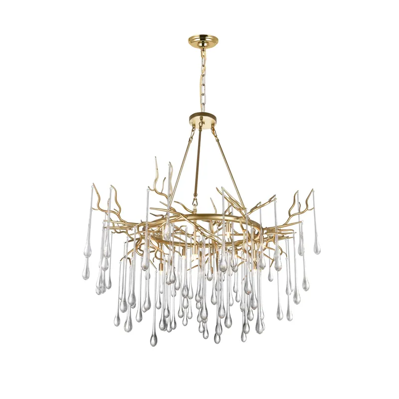 Anita 12 Light Gold Leaf Chandelier — CWI Lighting LED Pendant Lights  