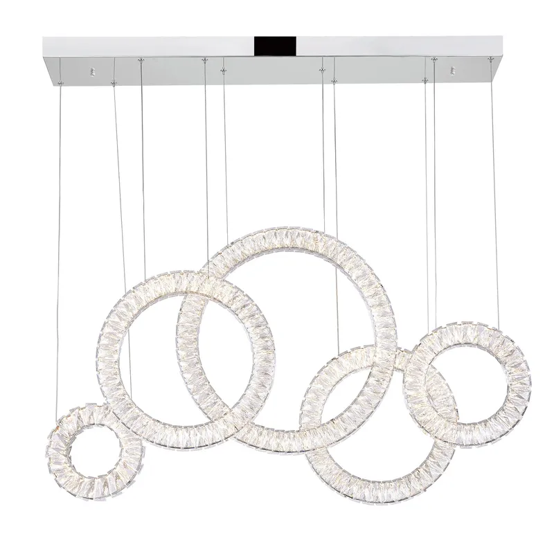 Celina Integrated LED 43in 5 Ring Chrome Chandelier — CWI Lighting LED Pendant Lights  