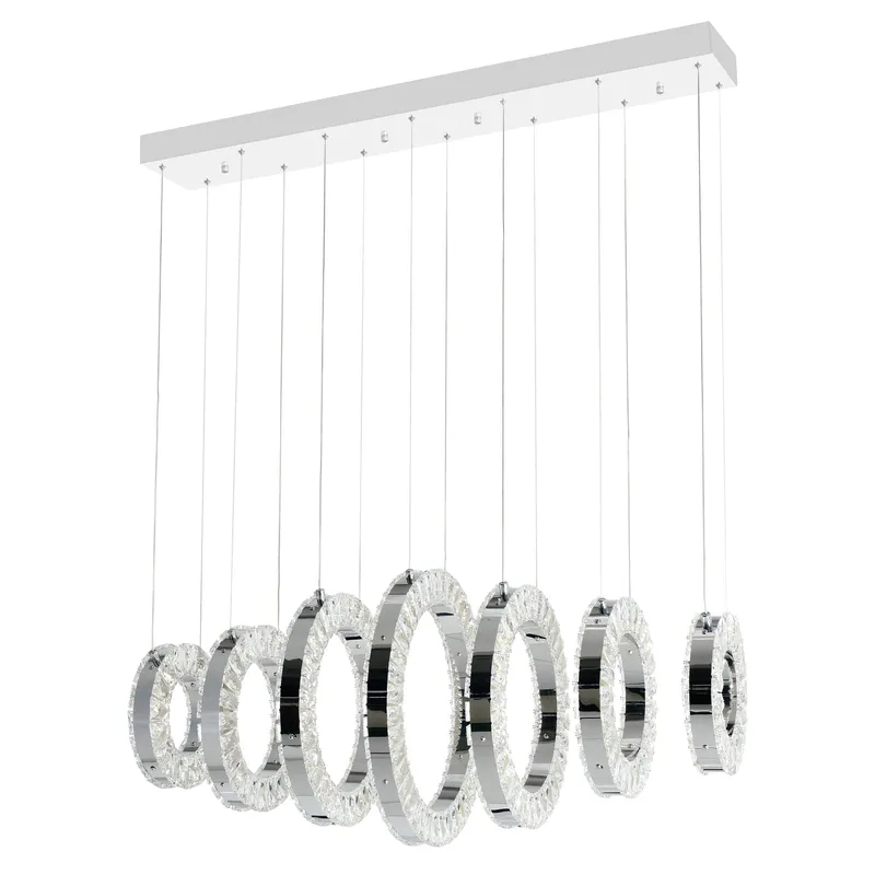 Celina Integrated LED 37in 7 Ring Chrome Chandelier — CWI Lighting LED Pendant Lights  