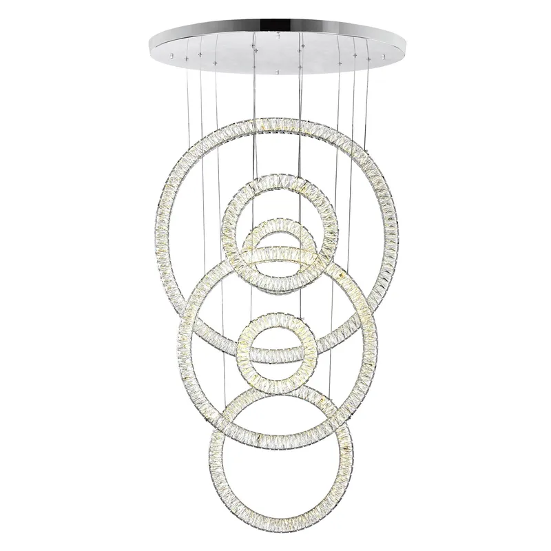 Celina Integrated LED 34in 6 Ring Chrome Chandelier — CWI Lighting LED Pendant Lights  