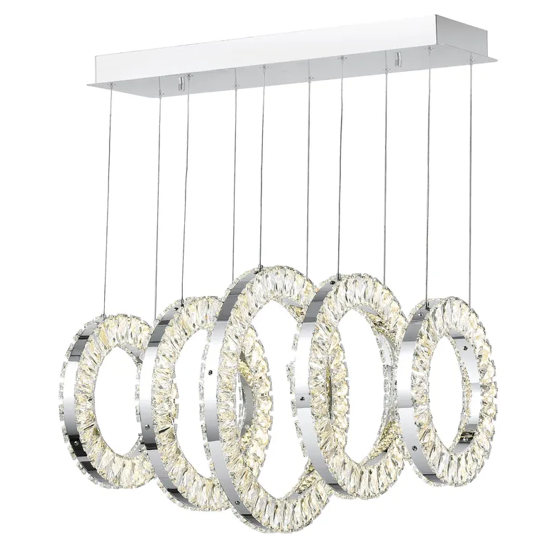 Celina Integrated LED 26in 5 Ring Chrome Chandelier — CWI Lighting LED Pendant Lights  