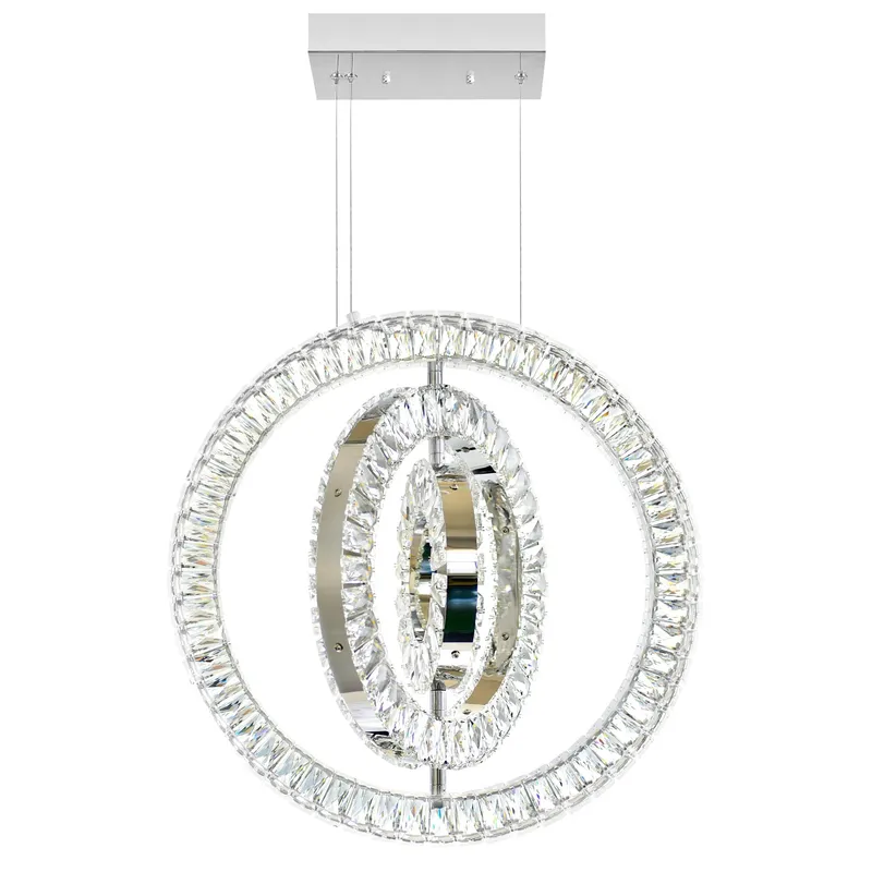 Celina Integrated LED 20in 3 Ring Chrome Chandelier — CWI Lighting LED Pendant Lights  