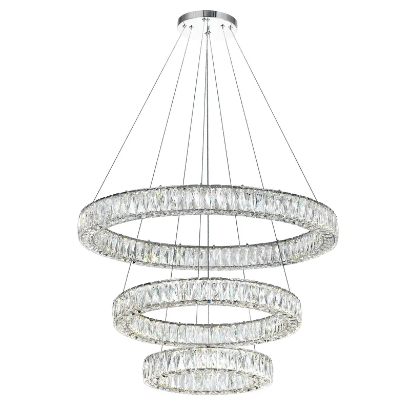 Madeline Integrated LED 3 Ring 32in Chrome Chandelier — CWI Lighting LED Pendant Lights  
