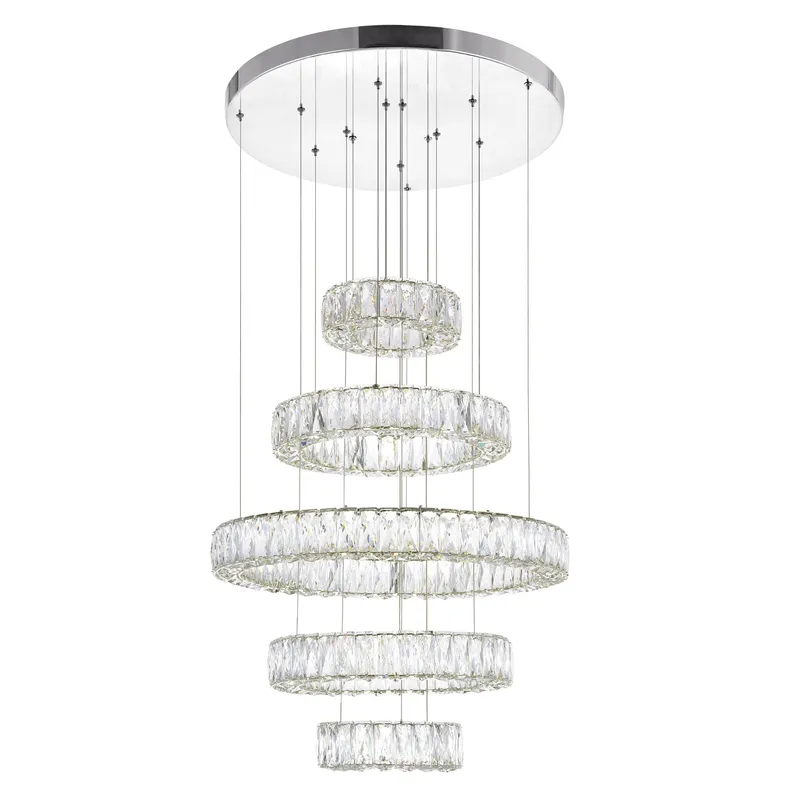 Madeline Integrated LED 5 Ring Chrome Chandelier — CWI Lighting LED Pendant Lights  