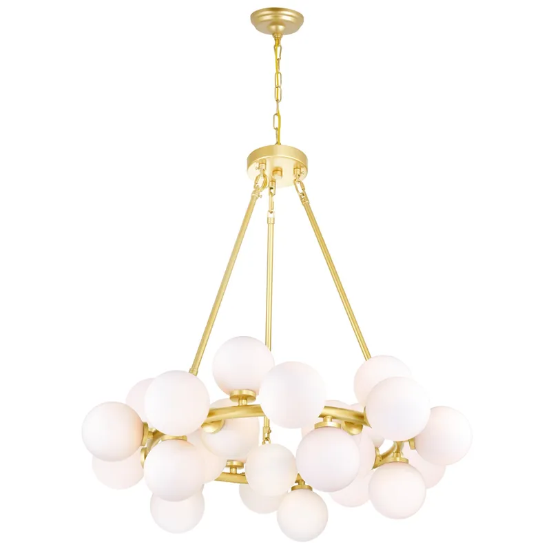 Arya 25 Light Satin Gold Chandelier — CWI Lighting LED Pendant Lights  