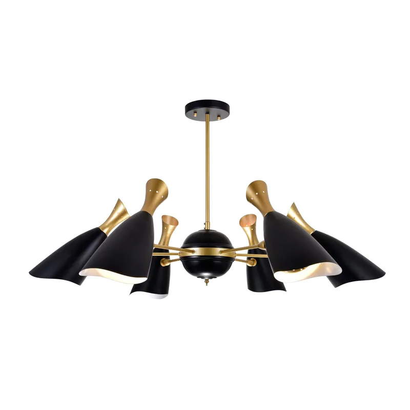 Rolin 12 Light Down Chandelier With Matte Black & Satin Gold Finish — CWI Lighting LED Pendant Lights  