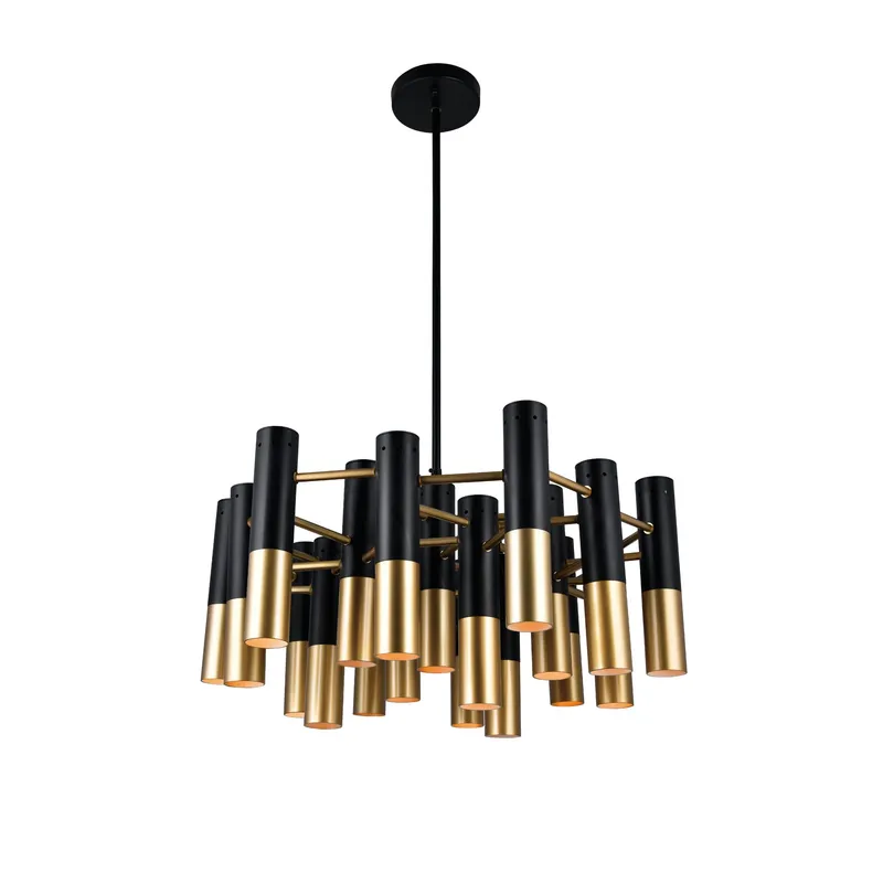 Anem 19 Light Matte Black & Satin Gold Down Chandelier — CWI Lighting LED Pendant Lights  