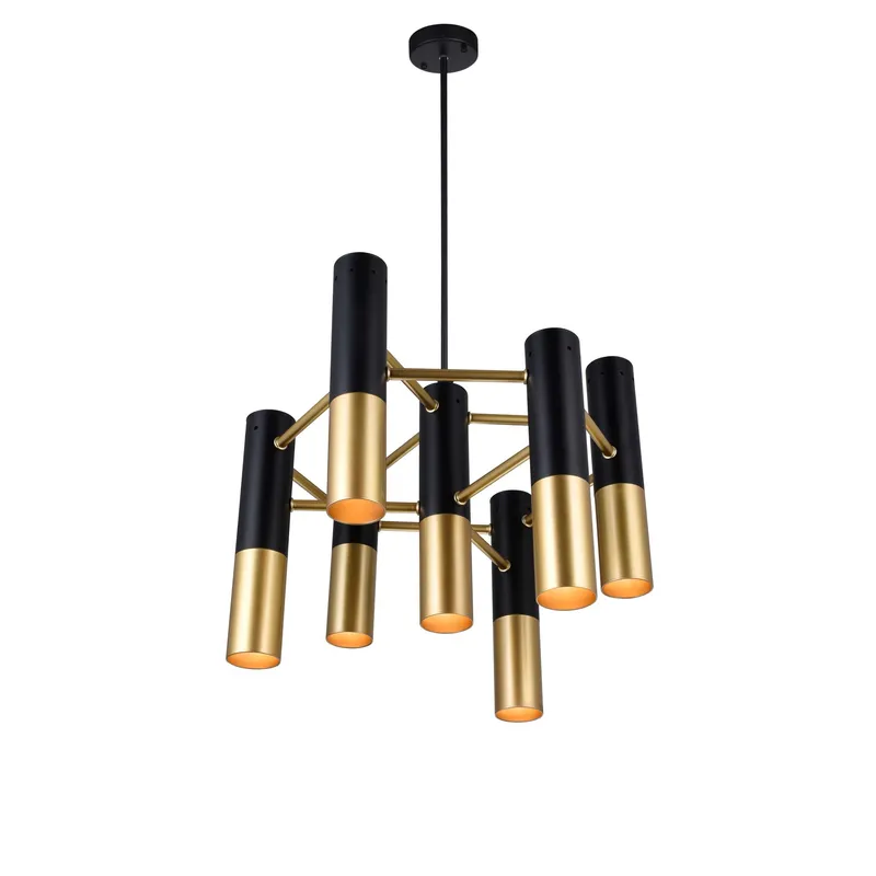 Anem 7 Light Matte Black & Satin Gold Down Chandelier — CWI Lighting LED Pendant Lights  