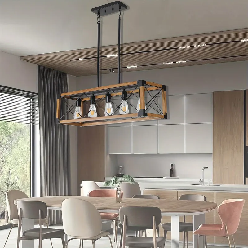 5-Light Farmhouse Rectangular Chandelier — Seus Lighting LED Pendant Lights  