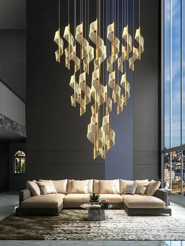 Kael Cascading Spiral Foyer Chandelier — Seus Lighting LED Pendant Lights  3000K