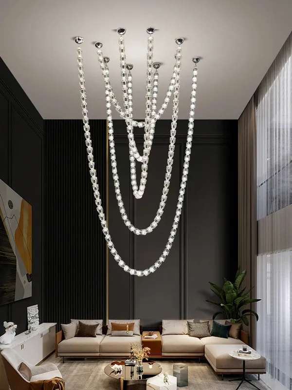 Dreon Large Crystal Chain Chandelier — Seus Lighting LED Pendant Lights  3000K