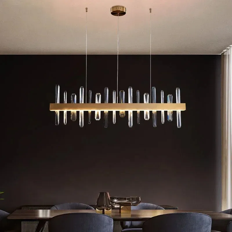 Vetra Gold Rectangular Crystal Chandelier — Seus Lighting LED Pendant Lights  3000K