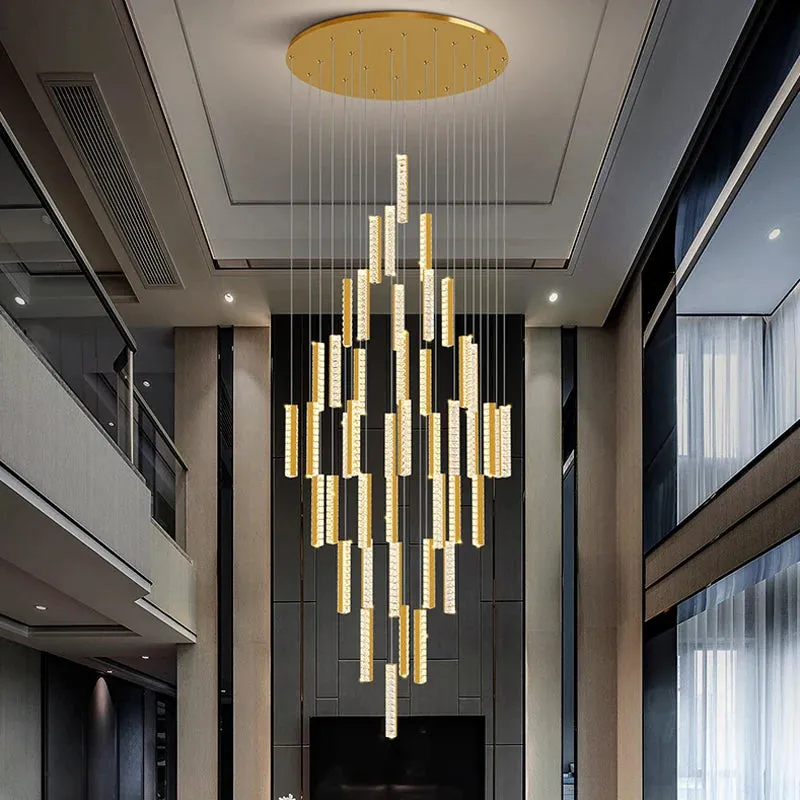 Aten Crystal Staircase Chandelier — Seus Lighting LED Pendant Lights  3000K