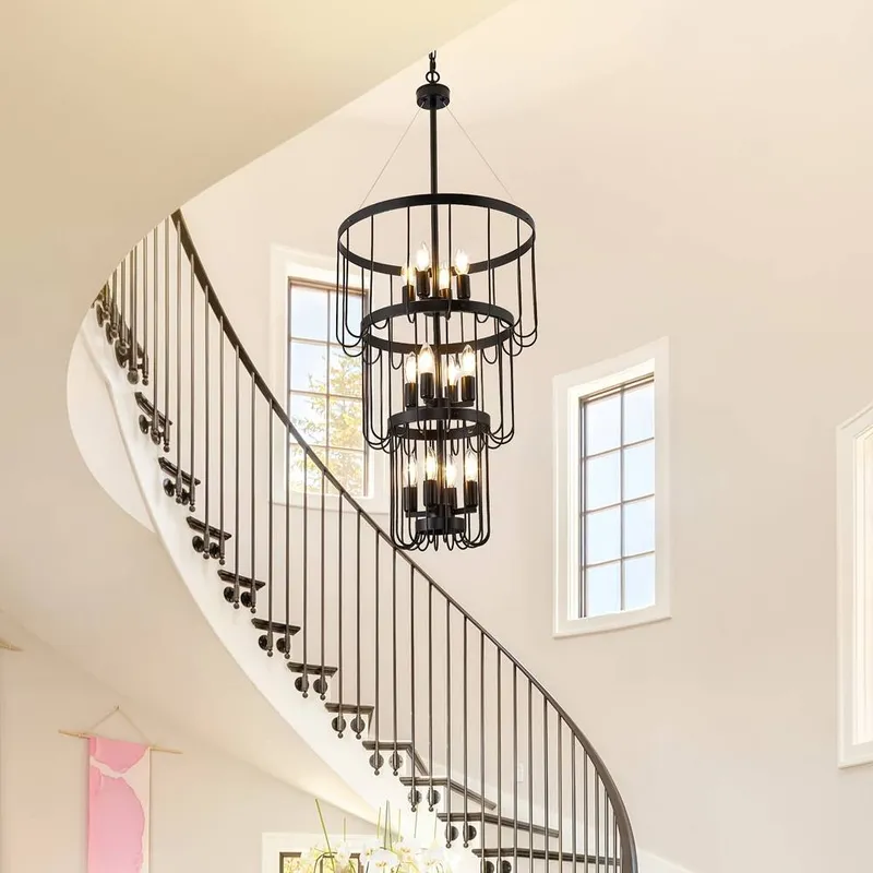12-Light Farmhouse Staircase Chandelier — Seus Lighting LED Pendant Lights  