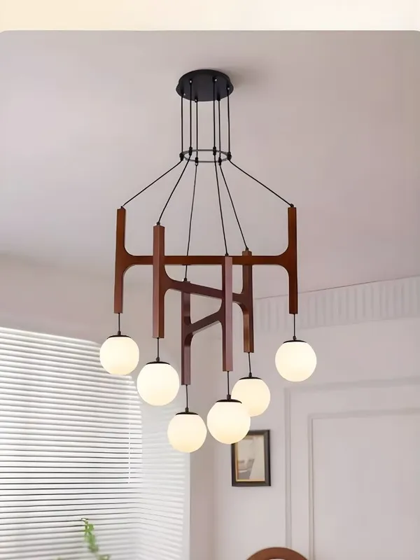 Fia Minimalist Wooden Pendant Chandelier Light — Seus Lighting LED Pendant Lights  3000K