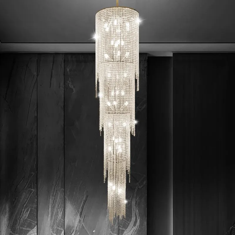 Kyra Real Crystal Staircase Chandelier — Seus Lighting LED Pendant Lights  3000K
