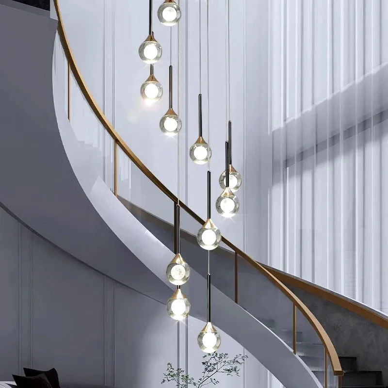 Pely Modern Crystal Stairway Chandelier — Seus Lighting LED Pendant Lights  3000K